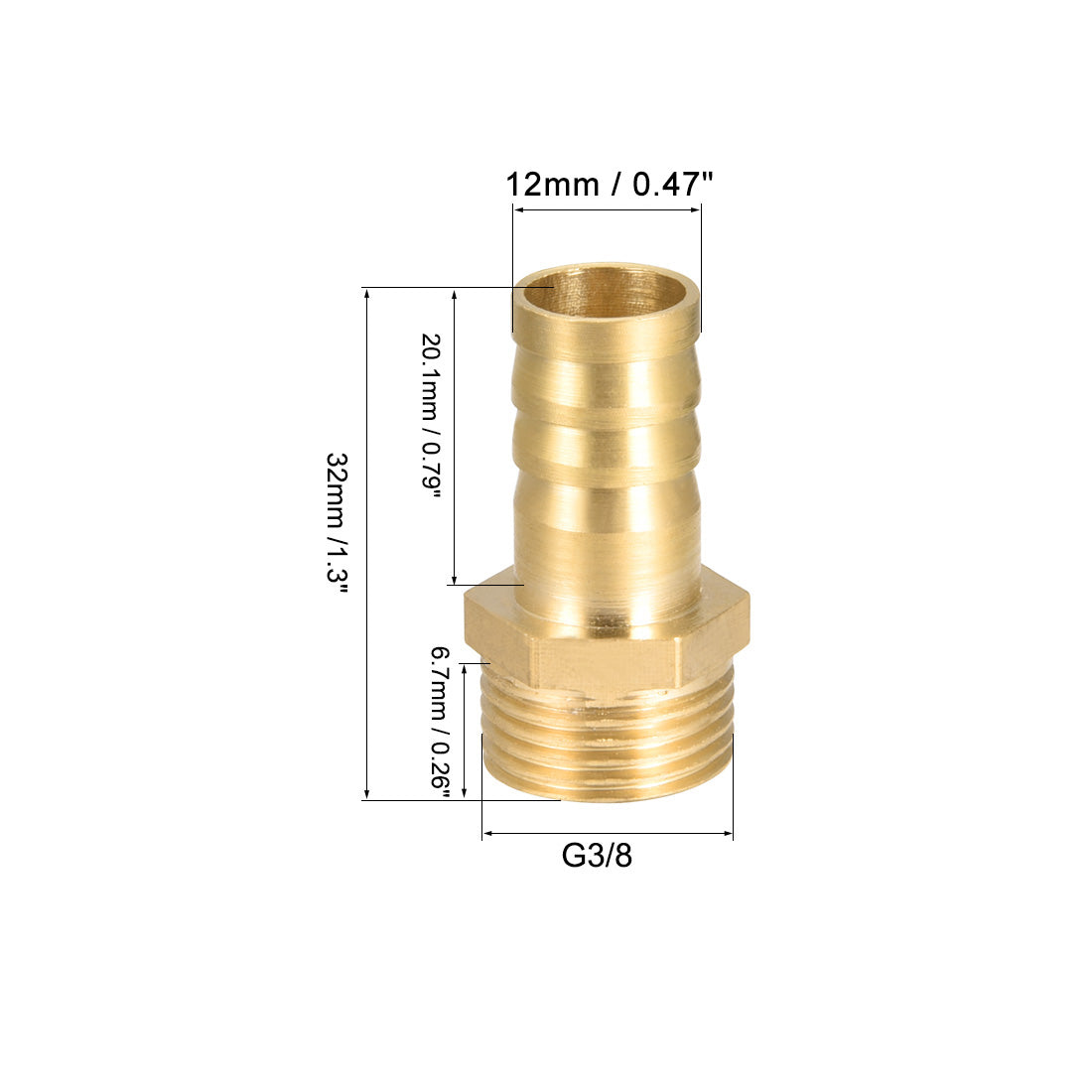 uxcell Uxcell Brass Barb Hose Fitting Connector Adapter 12mm Barbed x G3/8 Male Pipe 5Pcs