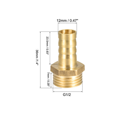 Harfington Uxcell Brass Barb Hose Fitting Pipe Connector Adapter 12mm Barb x G1/2 Male Thread