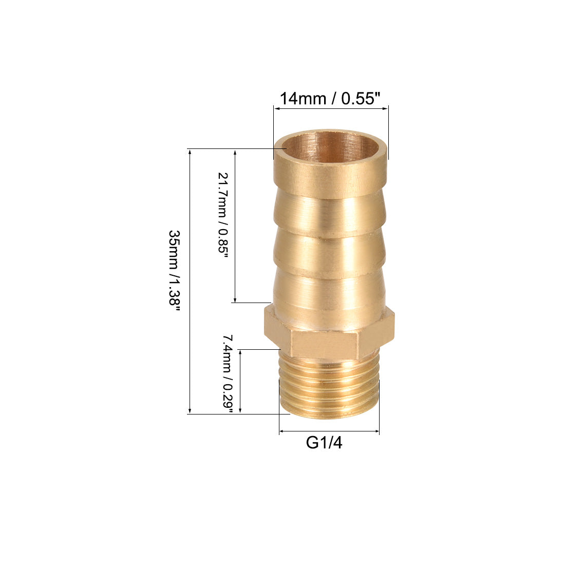 uxcell Uxcell Brass Barb Hose Fitting Connector Adapter 14mm Barbed x G1/4 Male Pipe 2Pcs