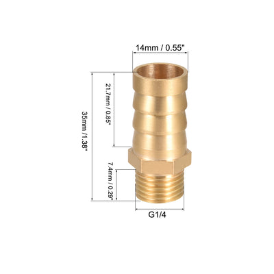 Harfington Uxcell Brass Barb Hose Fitting Connector Adapter 14mm Barbed x G1/4 Male Pipe 5Pcs