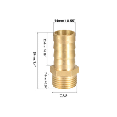 Harfington Uxcell Brass Barb Hose Fitting Connector Adapter 14mm Barbed x G3/8 Male Pipe 5Pcs