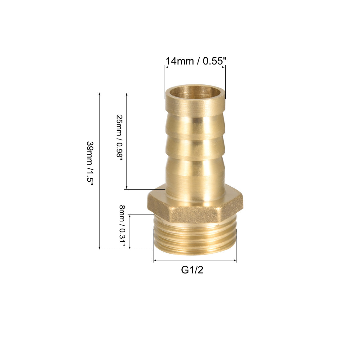 uxcell Uxcell Brass Barb Hose Fitting Connector Adapter 14mm Barbed x G1/2 Male Pipe