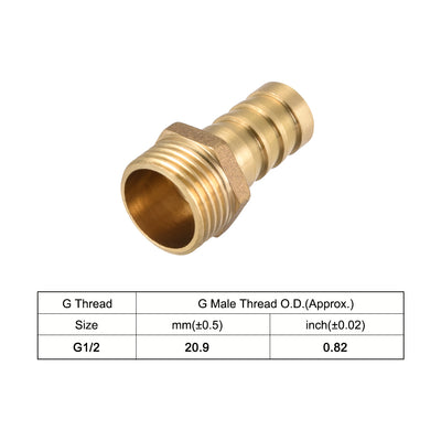 Harfington Uxcell Brass Barb Hose Fitting Connector Adapter 14mm Barbed x 1/2 PT Male Pipe 5Pcs