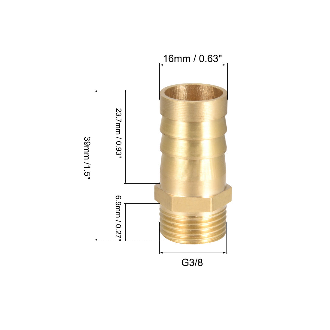 uxcell Uxcell Brass Barb Hose Fitting Connector Adapter 16mm Barbed x G3/8 Male Pipe 2Pcs