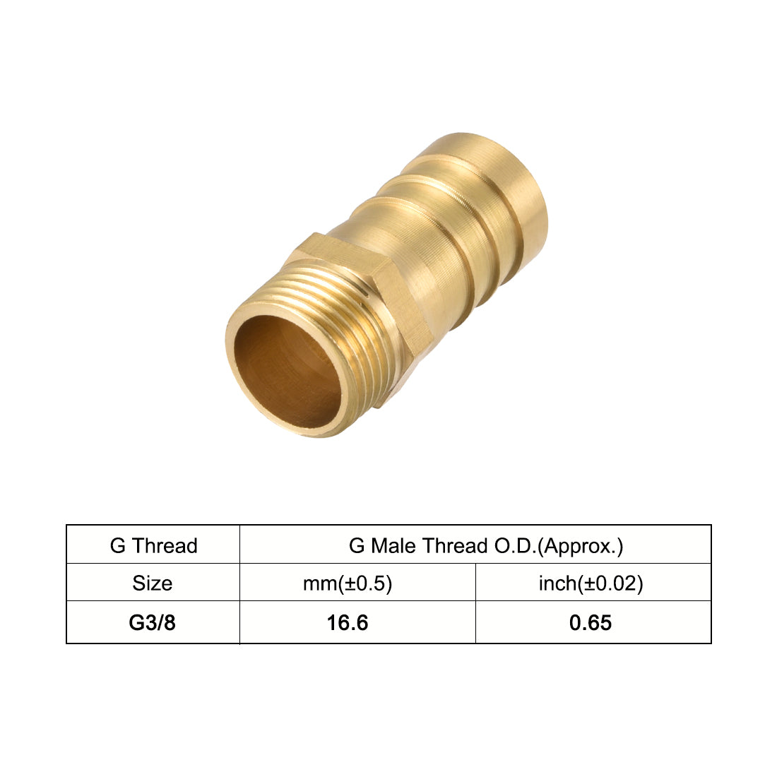 uxcell Uxcell Brass Barb Hose Fitting Connector Adapter 16mm Barbed x G3/8 Male Pipe 2Pcs