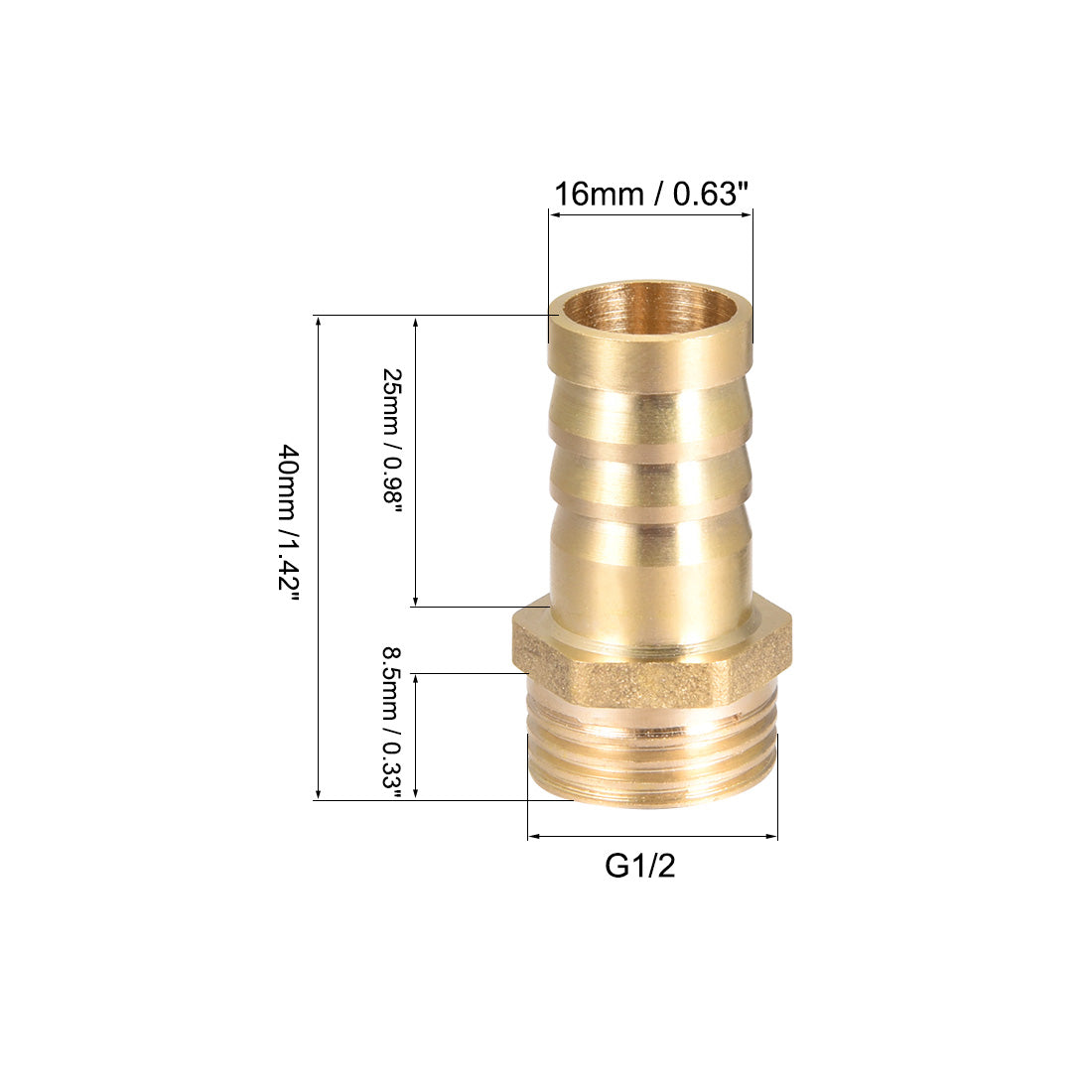 uxcell Uxcell Brass Barb Hose Fitting Connector Adapter 16mm Barbed x G1/2 Male Pipe 5pcs