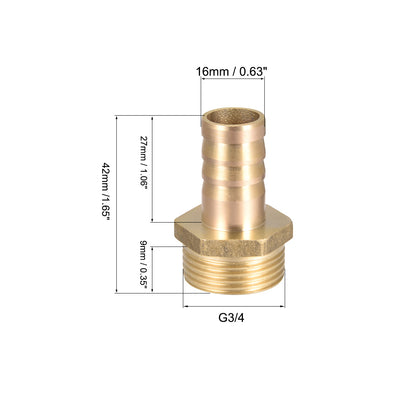 Harfington Uxcell Brass Barb Hose Fitting Connector Adapter 16mm Barbed x G3/4 Male 2pcs