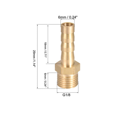 Harfington Uxcell Brass Barb Hose Fitting Connector Adapter 6mm Barbed x G1/8 Male Pipe 2pcs