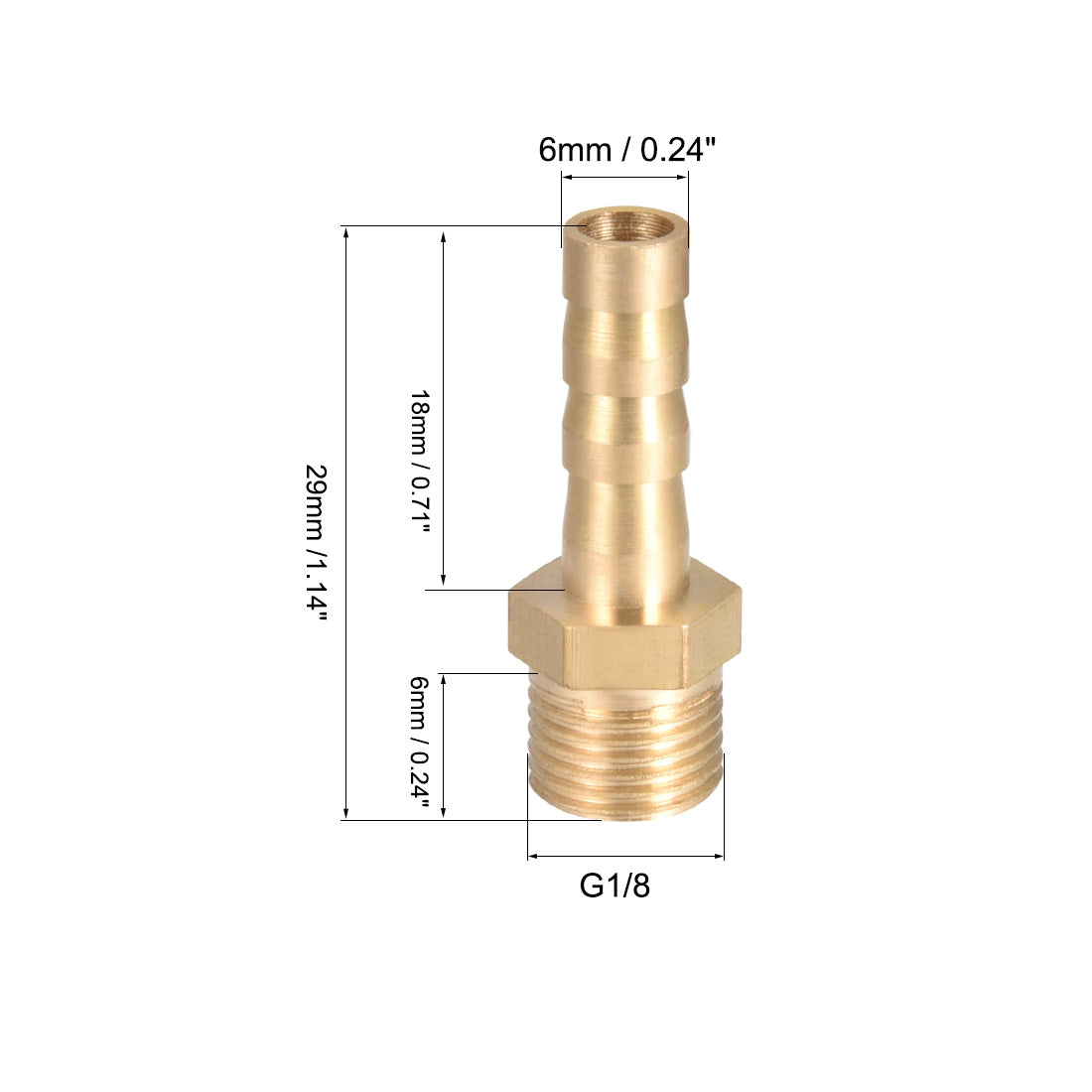 uxcell Uxcell Brass Barb Hose Fitting Connector Adapter 6mm Barbed x G1/8 Male 5pcs