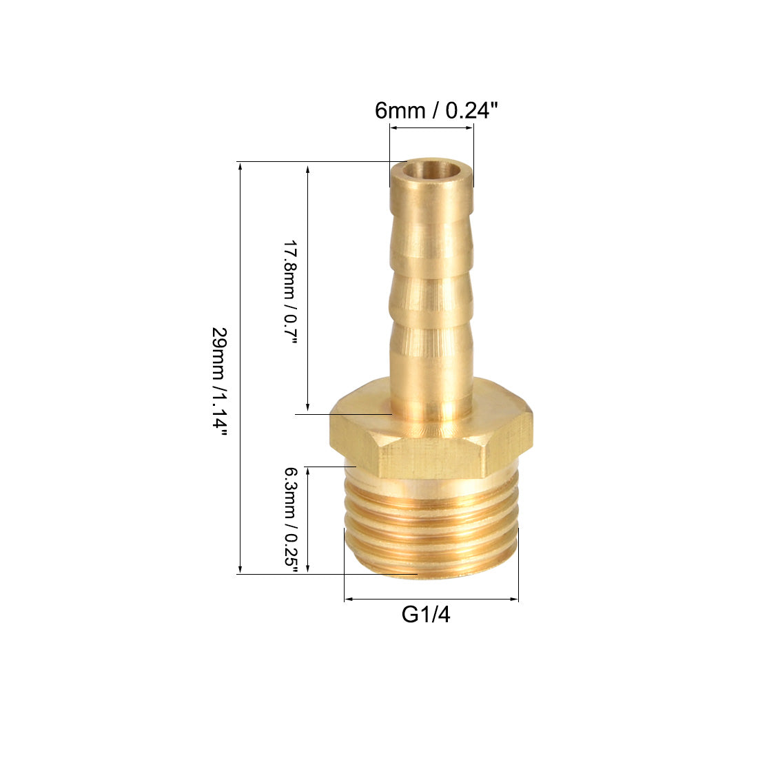 uxcell Uxcell Brass Barb Hose Fitting Connector Adapter 6mm Barbed x G1/4 Male Pipe