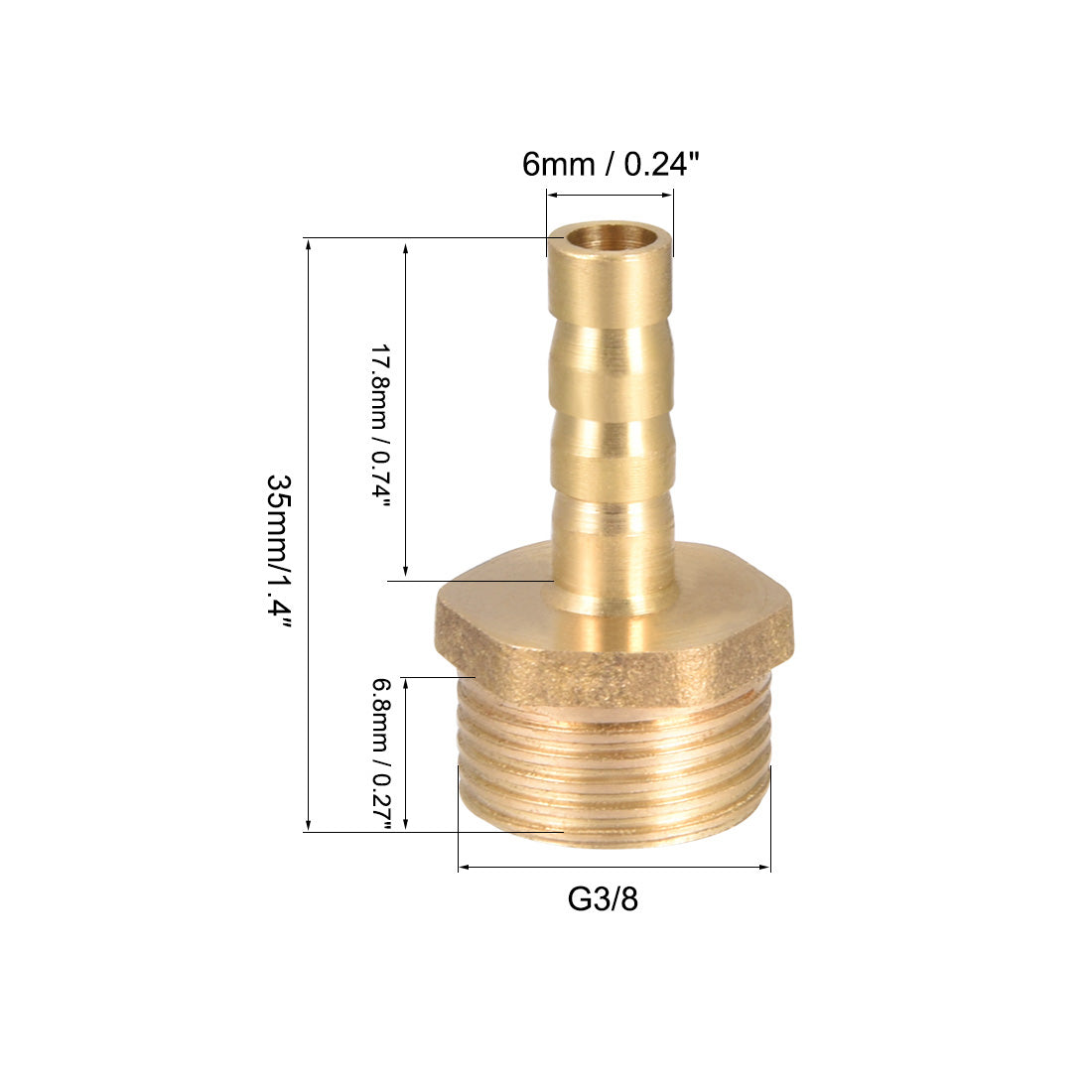 uxcell Uxcell Brass Barb Hose Fitting Connector Adapter 6mm Barbed x G3/8 Male Pipe 2pcs