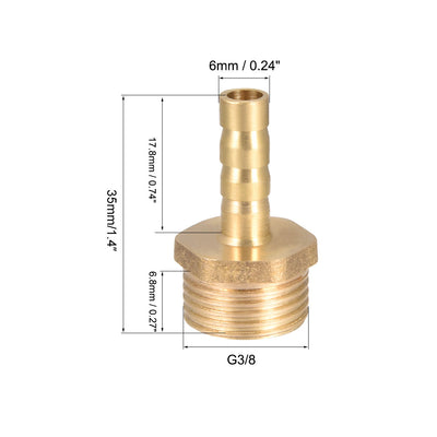 Harfington Uxcell Brass Barb Hose Fitting Connector Adapter 6mm Barbed x G3/8 Male Pipe 2pcs