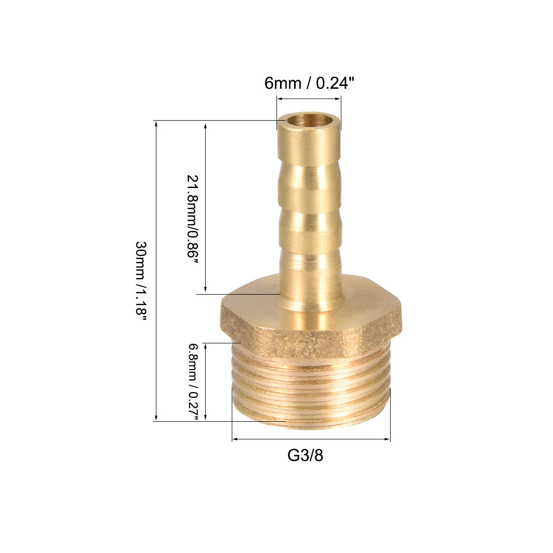 uxcell Uxcell 5Stk. Messing Schlauchanschluss Stecker Adapter 6mm Widerhaken x3/8"G Außenrohr