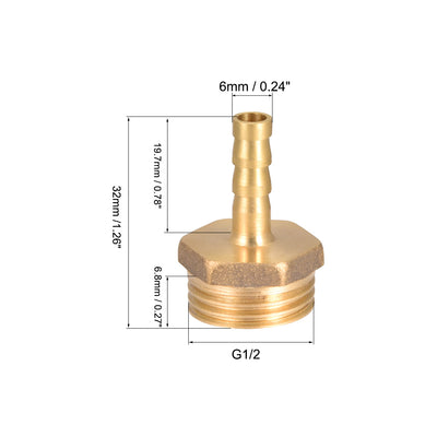 Harfington Uxcell Brass Barb Hose Fitting Connector Adapter 6mm Barbed x G1/2 Male Pipe