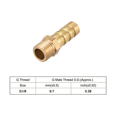 Harfington Uxcell Brass Barb Hose Fitting Connector Adapter 8mm Barbed x G1/8 Male Pipe 2pcs