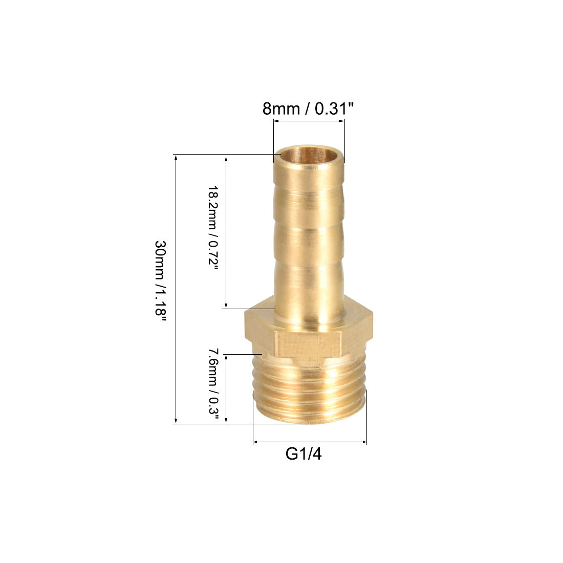 uxcell Uxcell Brass Barb Hose Fitting Connector Adapter 8mm Barbed x G1/4 Male Pipe 5pcs