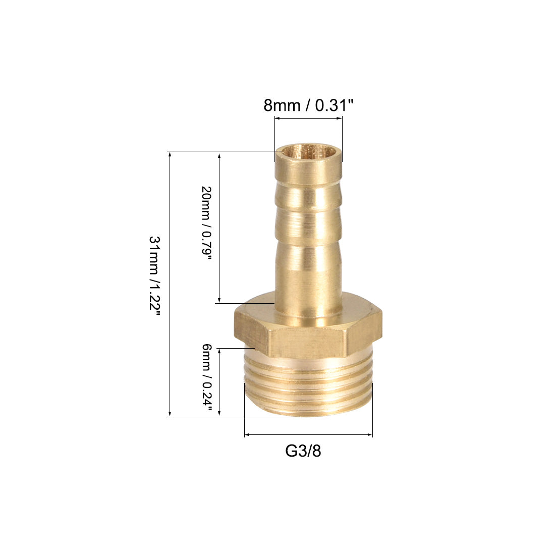 uxcell Uxcell Brass Barb Hose Fitting Connector Adapter 8mm Barbed x G3/8 Male Pipe