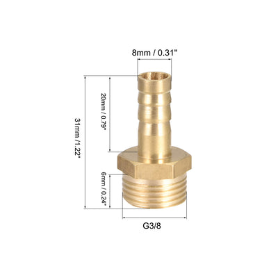 Harfington Uxcell Brass Barb Hose Fitting Connector Adapter 8mm Barbed x G3/8 Male Pipe