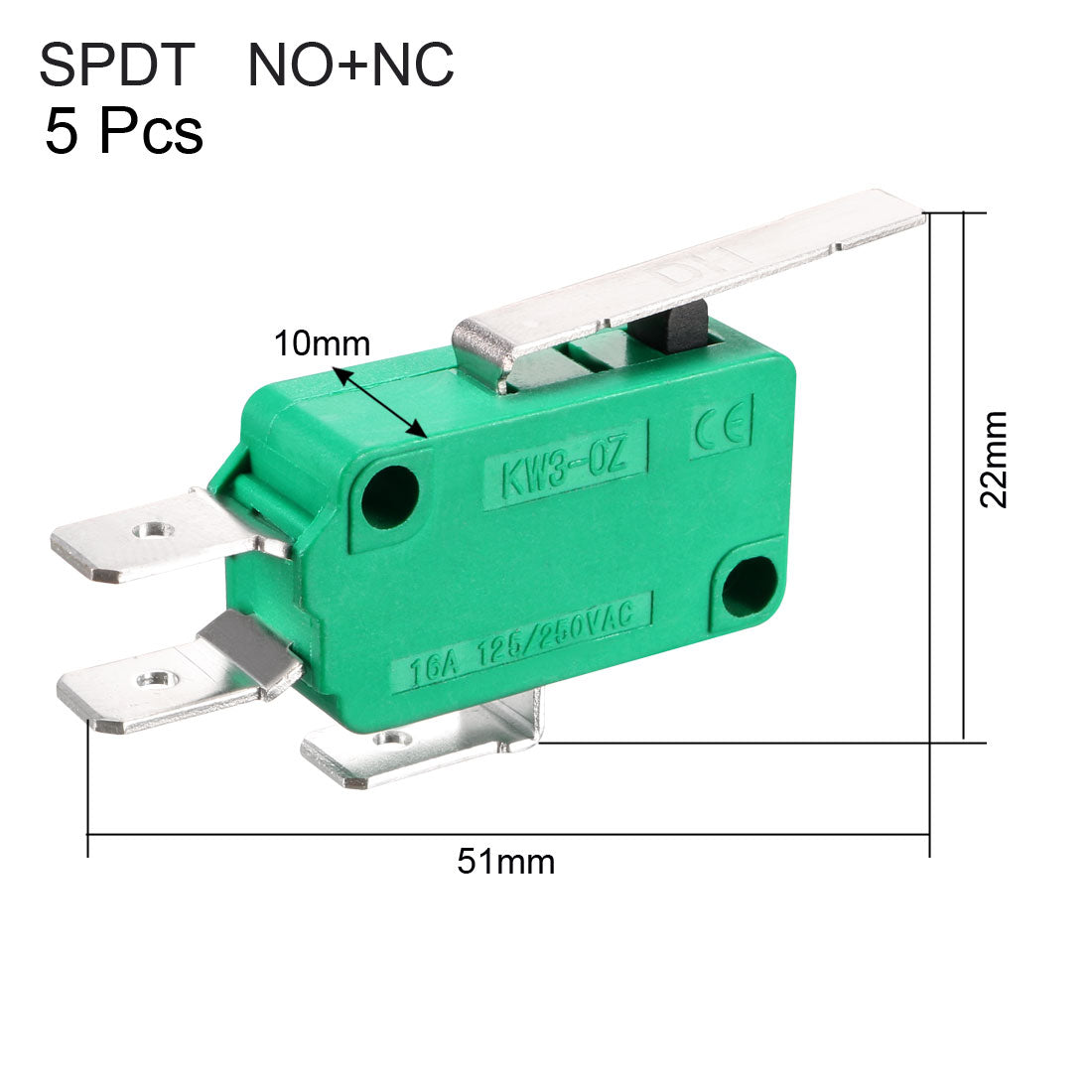 uxcell Uxcell 5PCS KW3-OZ 16A 125/250VAC SPDT NO NC Hinge Lever Type Micro Limit Switches