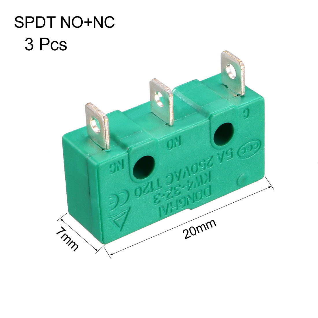 uxcell Uxcell 3PCS KW4-3Z-3 Micro Limit Switch SPDT NO NC 3 Terminals Momentary Push Button Actuator Green