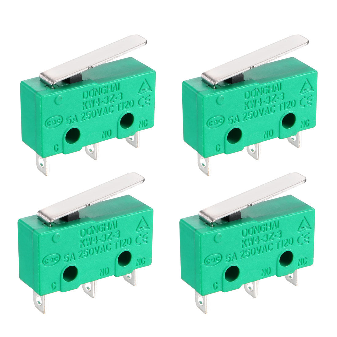 uxcell Uxcell 4PCS KW4-3Z-3 Micro Limit Switch SPDT NO NC 3 Terminals Momentary Short Straight Lever Type Green