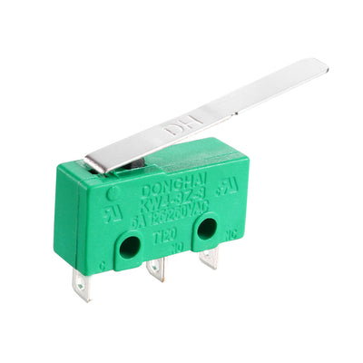 Harfington Uxcell 5PCS KW4-3Z-3 5A125/250VAC Micro Limit Switch SPDT NO NC 3 Terminals Momentary Long Hinge Lever Green