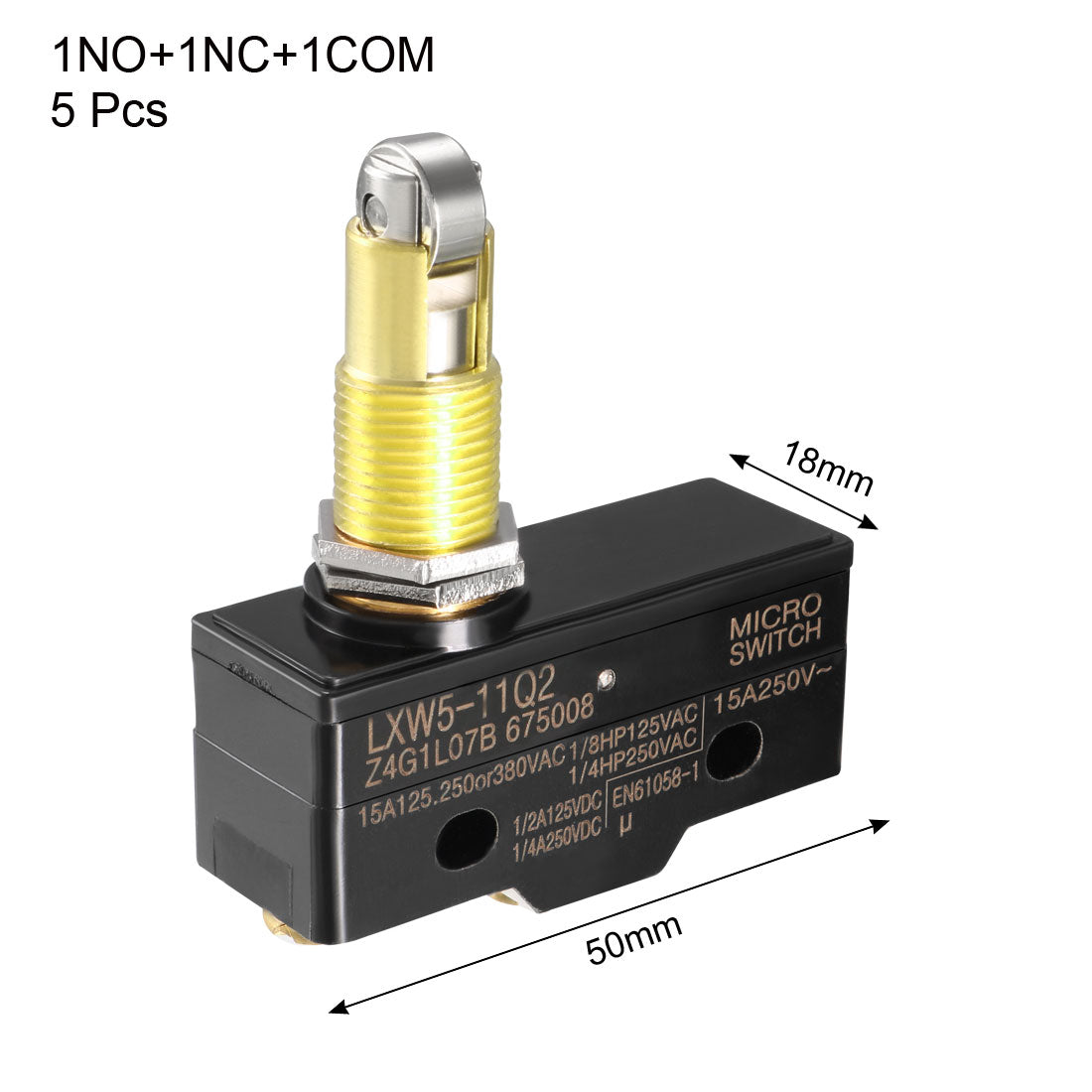 uxcell Uxcell 5PCS LXW5-11Q2 1NO + 1NC Panel Mount Roller Plunger Miniature Micro Switches