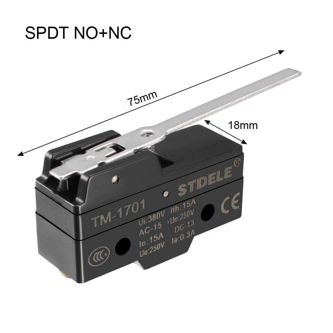 uxcell Uxcell TM-1701 SPDT 1NO+1NC Long Hinge Lever Type  Micro Limit Switch Screw Terminals