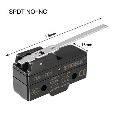 Harfington Uxcell TM-1701 SPDT 1NO+1NC Long Hinge Lever Type  Micro Limit Switch Screw Terminals