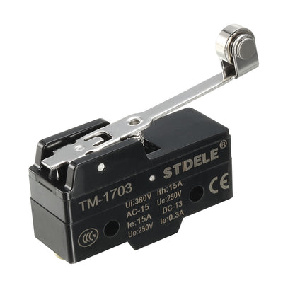 Harfington Uxcell TM-1703 SPDT 1NO+1NC Panel Mount Long Hinge Roller Lever Type Micro Limit Switch Screw Terminals