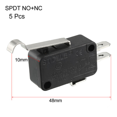 Harfington Uxcell 5Pcs V-154-1C25 Micro Limit Switch Momentary SPDT NO NC 3 Pin Simulated R-Lever Type Arm