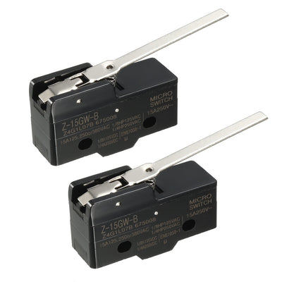 Harfington Uxcell 2PCS Z-15GW-B 1NO + 1NC Long Hinge Lever Type Miniature Micro Switches