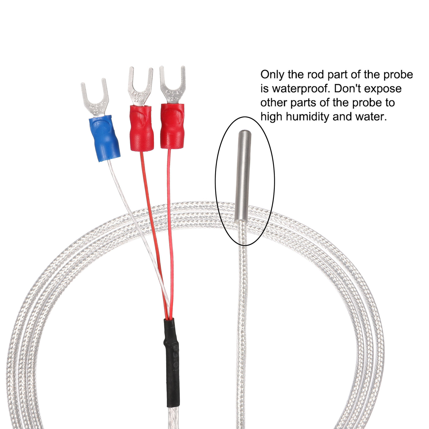 uxcell Uxcell PT100 RTD Temperature Sensor Probe Three-wire System Cable Thermocouple Stainless Steel 200cm(6.56ft) (Temperature Rang: -50 to 200C)