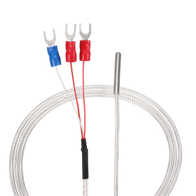 Harfington Uxcell PT100 RTD Temperature Sensor Probe Three-wire System Cable Thermocouple Stainless Steel 200cm(6.56ft) (Temperature Rang: -50 to 200C)