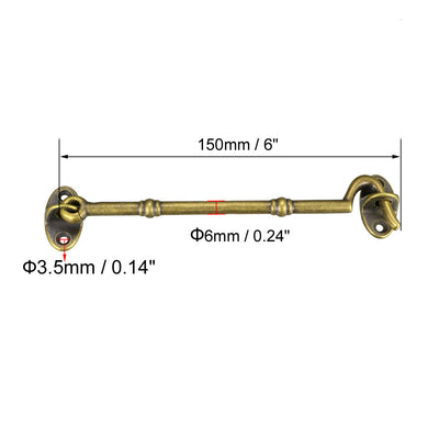 Harfington Uxcell 6" Cabin Hooks Eye Latch Door Gate Swivel Window Brass Hook with Mounting Screws Antique Bronze 1pcs