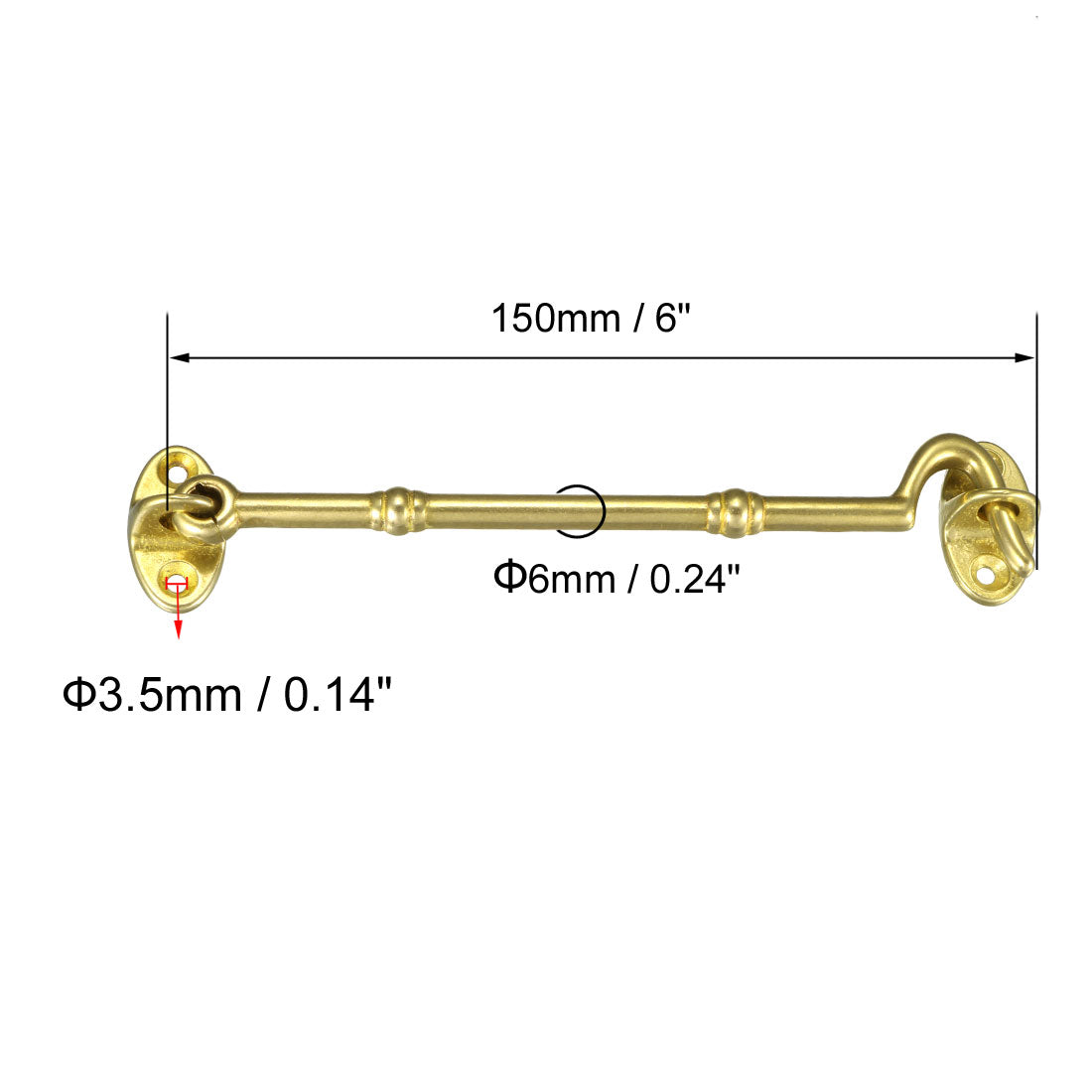 uxcell Uxcell 6" Cabin Hooks Eye Latch Door Gate Swivel Window Brass Hook with Mounting Screws Golden 1pcs