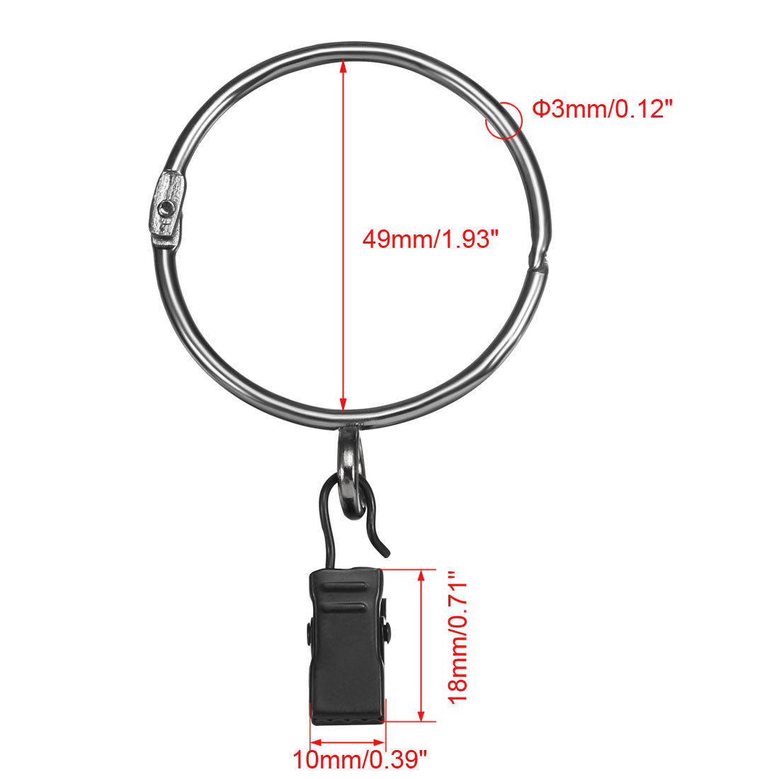 uxcell Uxcell 8 Pack Vorhang Clip Ring Gardine Dusche Ring mit Klemme schwarz 1,93" Innendmr.