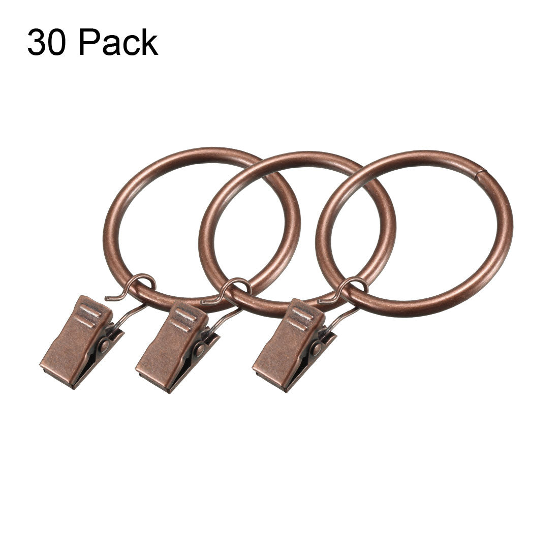 uxcell Uxcell Curtain Rings with Clips Strong Decorative Metal Drapery Shower Rustproof 1.5" Interior Diameter Copper Tone 30pcs