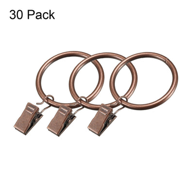 Harfington Uxcell Curtain Rings with Clips Strong Decorative Metal Drapery Shower Rustproof 1.5" Interior Diameter Copper Tone 30pcs