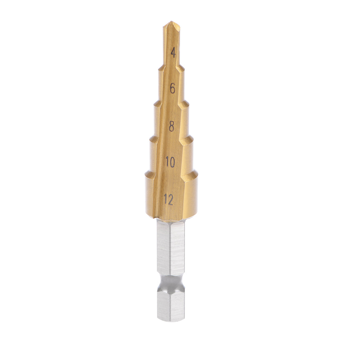 uxcell Uxcell Step Drill Bit HSS 4241 4mm to 12mm 5 Sizes Titanium Coated Straight Flutes Hex Shank for Metal Wood Plastic