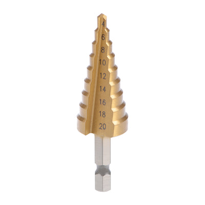 uxcell Uxcell Step Drill Bit HSS 4241 4mm to 20mm 9 Sizes Titanium Coated Straight Flutes Hex Shank for Metal Wood Plastic