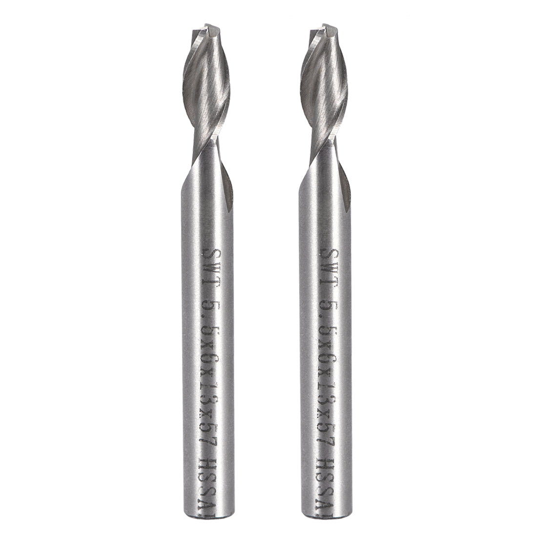 uxcell Uxcell 2Pcs 5.5mm Cutting HSSAL Spiral Drill Bit Straight End Mill Cutter 2 Flute with 6mm Shank