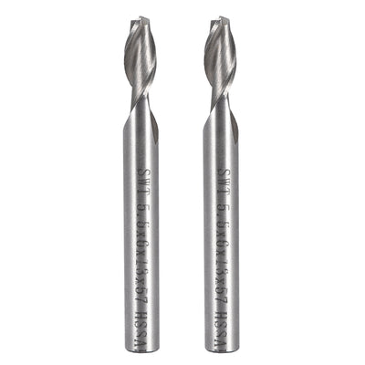 Harfington Uxcell 2Pcs 5.5mm Cutting HSSAL Spiral Drill Bit Straight End Mill Cutter 2 Flute with 6mm Shank