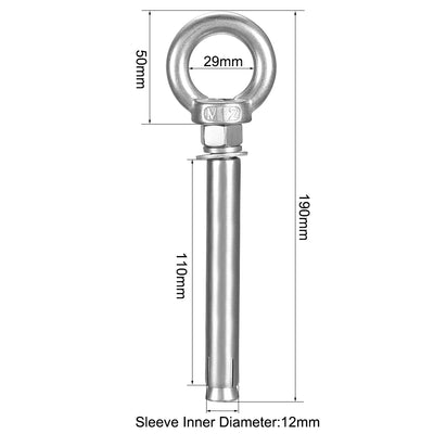 Harfington Uxcell M12 x 150 Expansion Eyebolt Eye Nut Screw with Ring Anchor Raw Bolts 1 Pcs