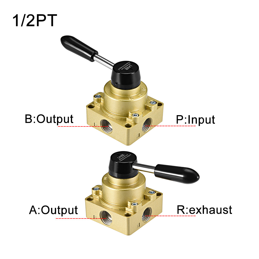 Uxcell Uxcell Drehhebel Handventil HV-02 1/4" G 3 Positionen 4 Wege Luftstromsteuerung