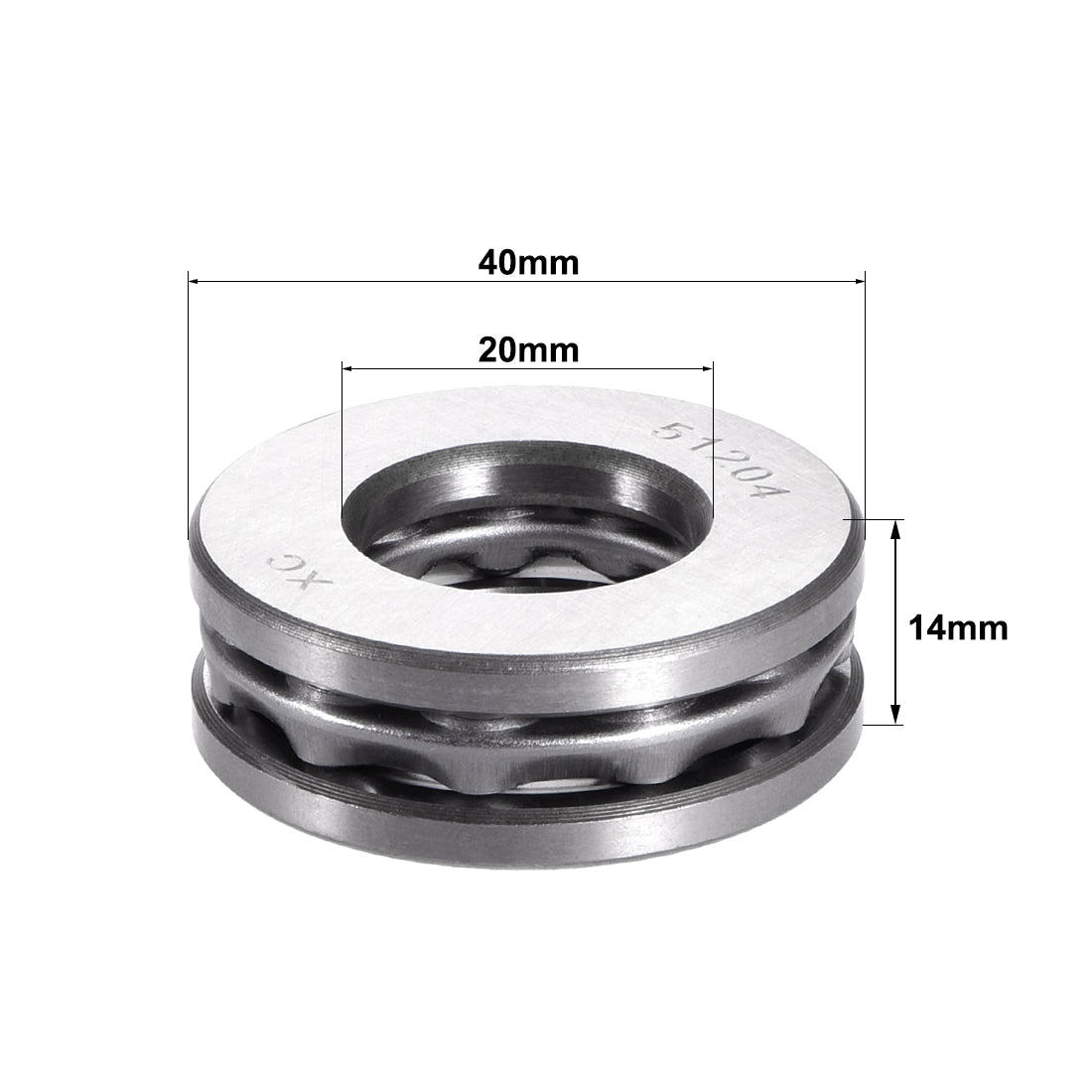 uxcell Uxcell 51204 Single Direction Thrust Ball Bearings Flat Seat Chromium,20x40x14mm 1pcs