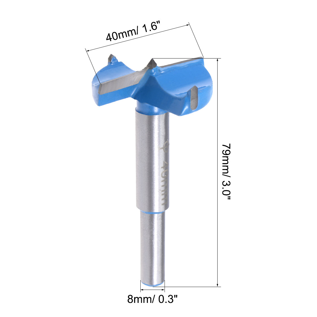 uxcell Uxcell Forstner Wood Boring Drill Bits 40mm Dia Hole Saw Carbide Tip Round Shank Cutting for Hinge Plywood MDF CNC Tool 2pc