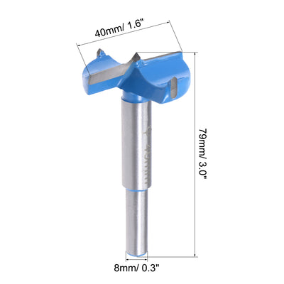 Harfington Uxcell Forstner Wood Boring Drill Bits 40mm Dia Hole Saw Carbide Tip Round Shank Cutting for Hinge Plywood MDF CNC Tool 2pc