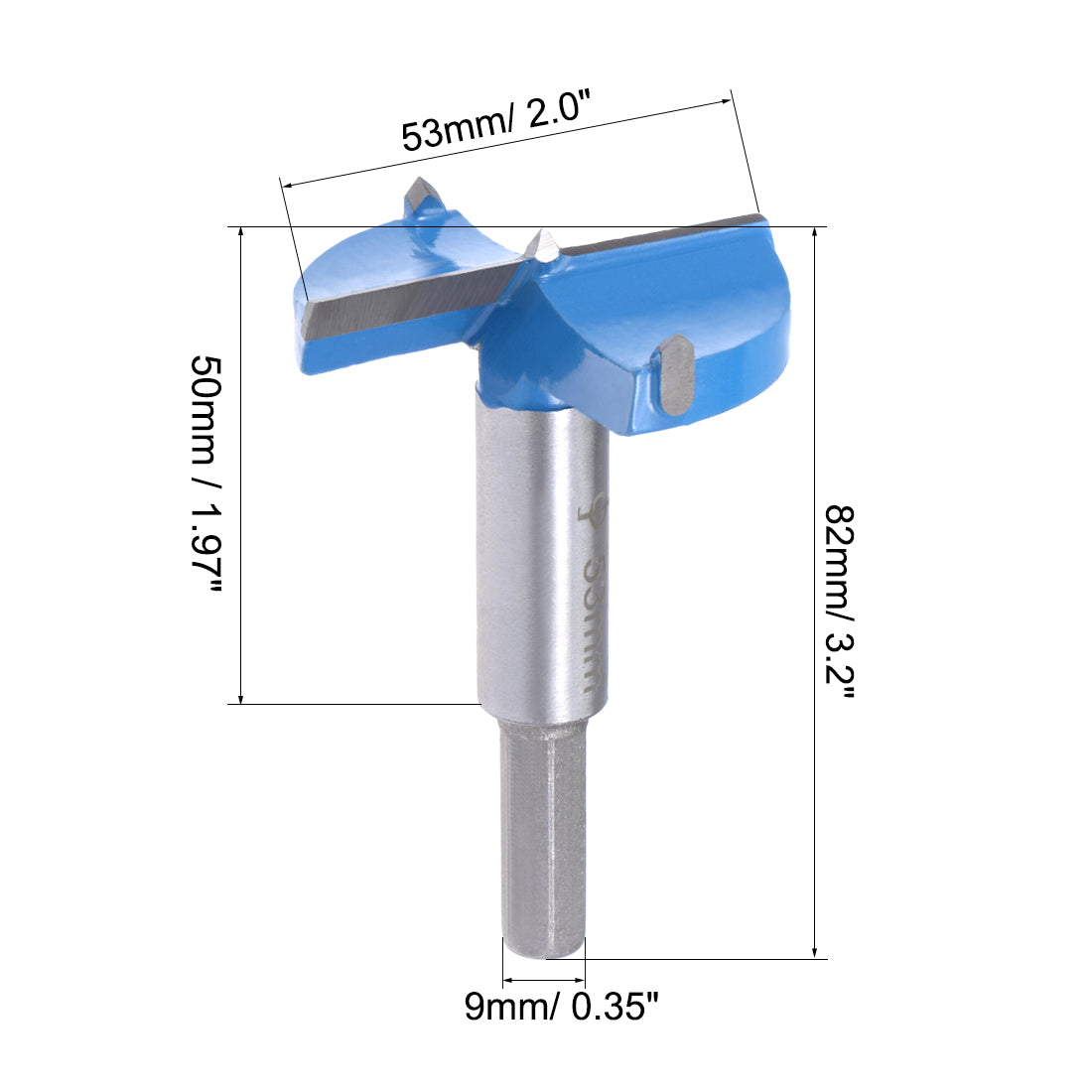 uxcell Uxcell Forstner Wood Boring Drill Bits 53mm Dia Hole Saw Carbide Round Shank Cutting for Hinge Plywood MDF CNC Tool