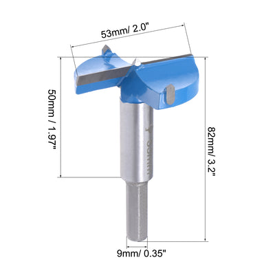 Harfington Uxcell Forstner Wood Boring Drill Bits 53mm Dia Hole Saw Carbide Round Shank Cutting for Hinge Plywood MDF CNC Tool